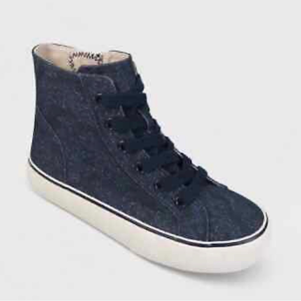 Cat & Jack Girls or Boys Blue Canvas High Top Sneakers with Inner Ankle …